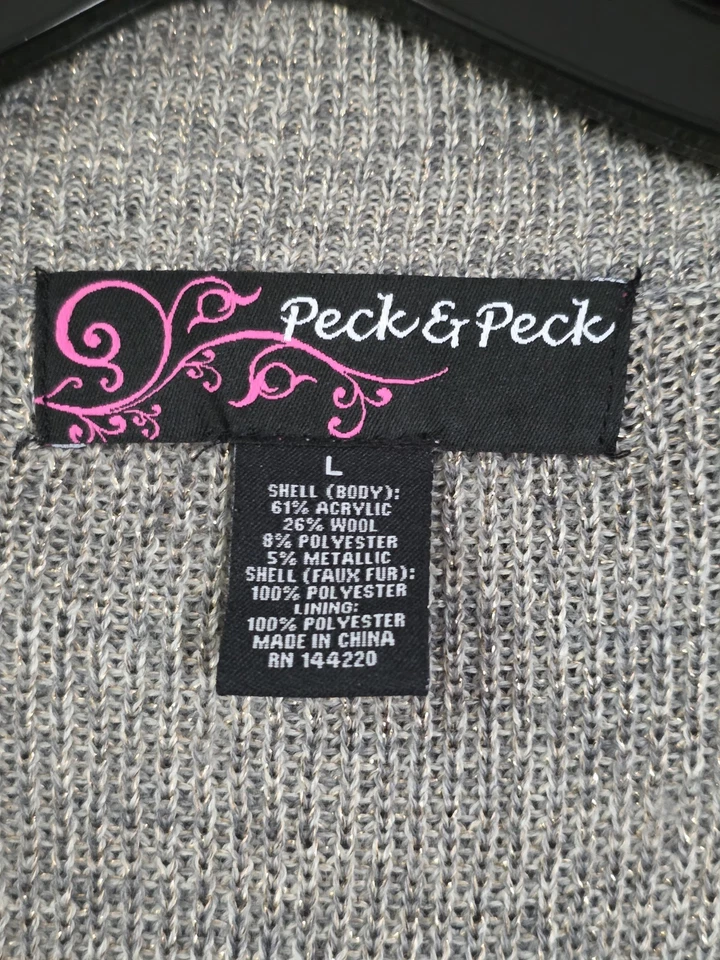 Chaleco para mujer Peck& Peck de piel sintética estampado animal de leopardo L mezcla de lana metálica Foto 2 de 4