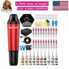 Complete Tattoo Kit for Beginners Rotary Tattoo Pen Machine Kit with 20 Cartr...