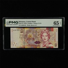 2019 Bahamas Central Bank 3 Dollars Pick#78 PMG 65 EPQ Gem UNC