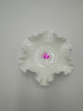 Fenton Hobnail White Milk Glass Ruffle Double Crimped Candy Bon Bon Dish