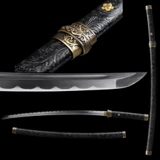 Handmade Black Katana Full Tang 1095 Carbon Steel Japanese Samurai Sharp Sword