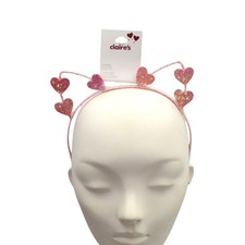 Claires Pink Glitter Heart Cat Ear Headband For Girls Hair Accessory Valentine