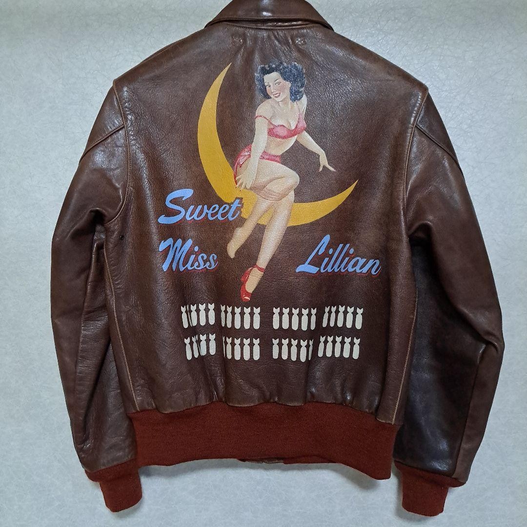 Buzz Ricksons Leather A2 Bomber Jacket Pinup Girl… - image 2