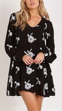 Free People Emma Austin Black Floral Embroidered Boho Swing Mini Dress Sz L