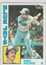 1984 topps #762 Rance Mulliniks BLUE JAYS