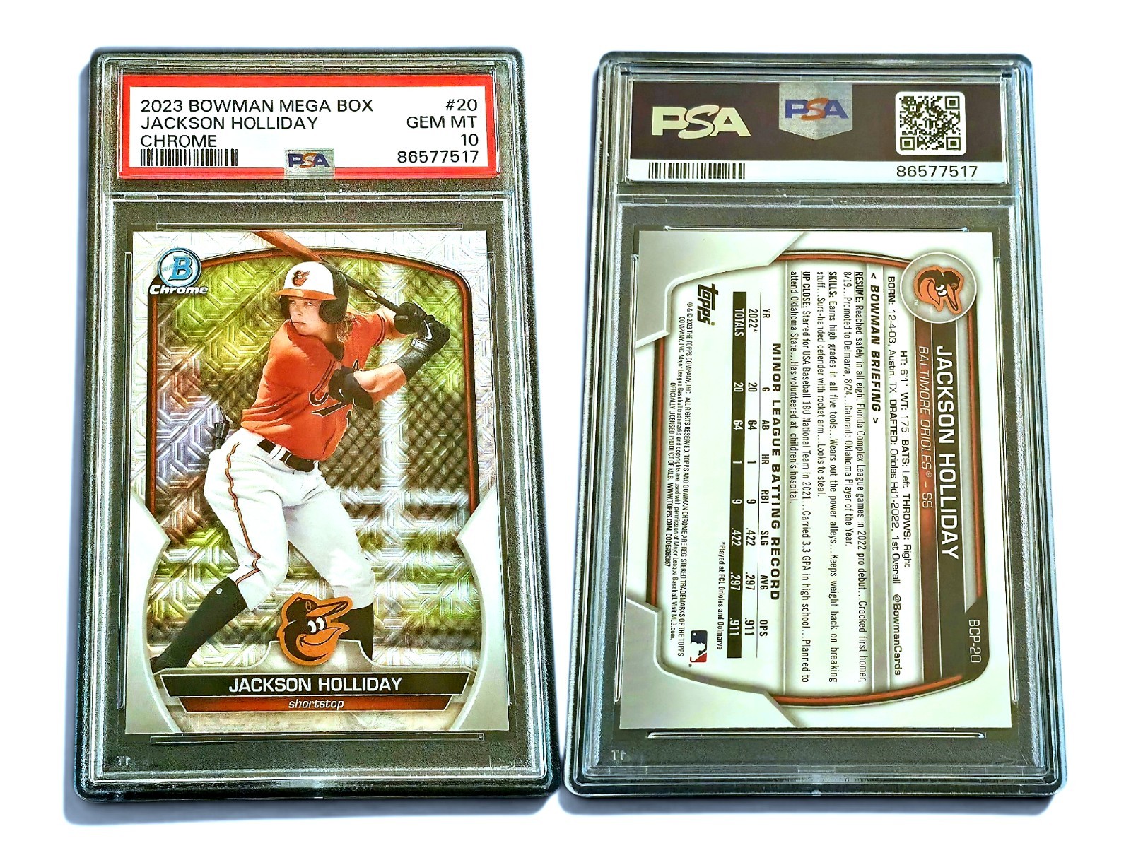 JACKSON HOLLIDAY 2023 Bowman Mega Box Chrome #20 PSA 10 GEM MINT Baltimore