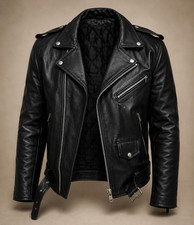 Chaqueta de cuero para motocicleta para hombre piel de búfalo genuina estilo marca motociclista negro