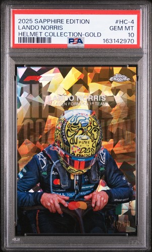 2025 Topps Chrome Sapphire F1 Lando Norris Helmet PSA 10 Gold #/50 POP 1