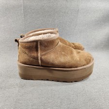 UGG Classic Ultra Mini Platform Chestnut Brown Suede Womens Size 8 Boots 1135092