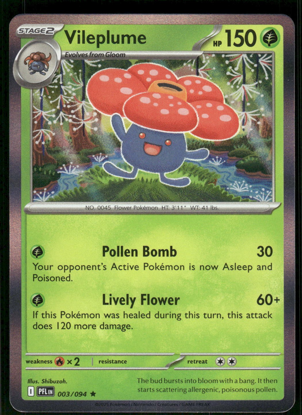 2025 Near Mint Pokemon Vileplume 003/094 Phantasmal Flames PFL