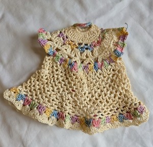2 Vintage Mid Century Hand Crocheted Doll Clothing Pot Holders Hot Pads
