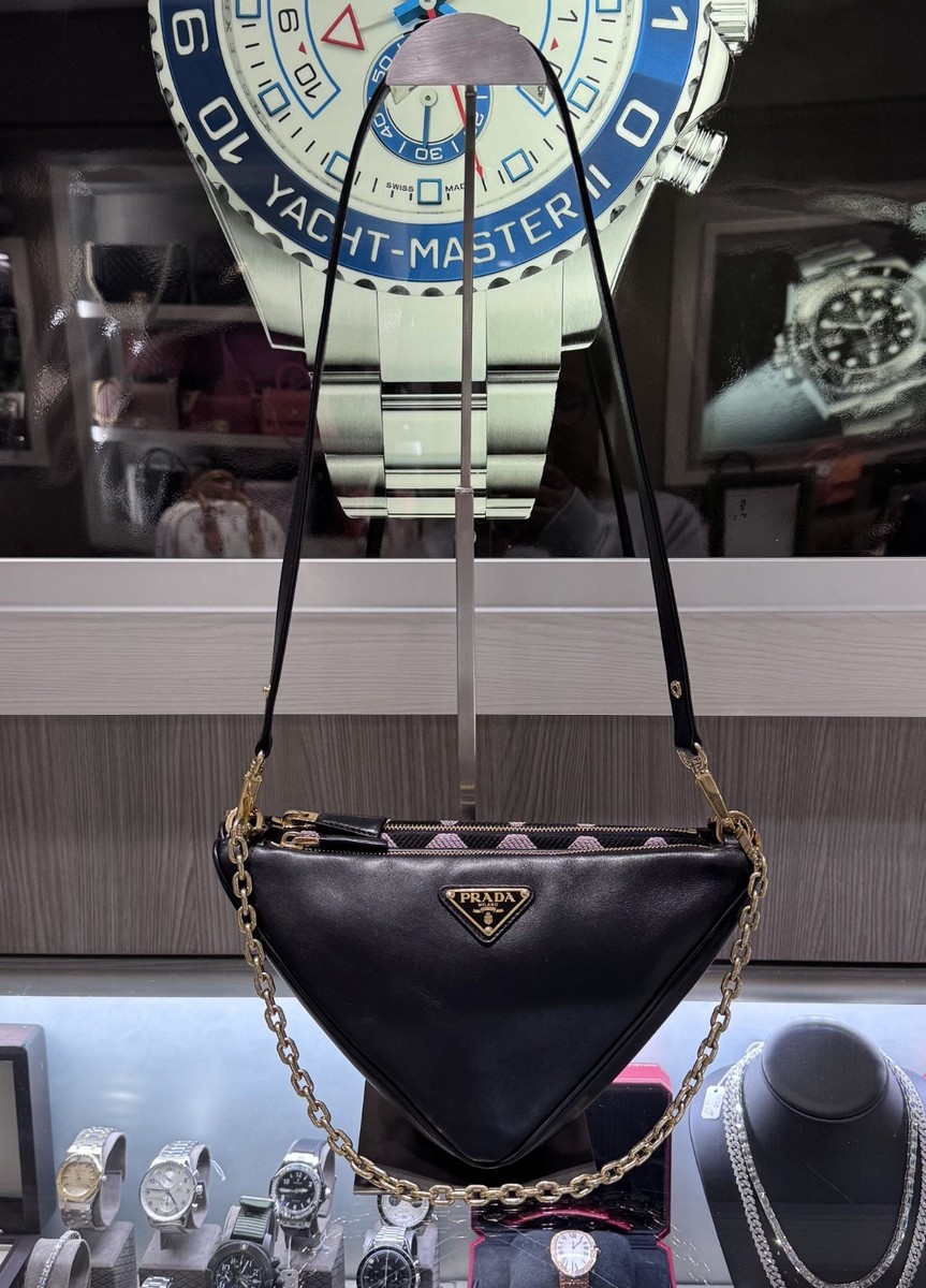 Prada Double Symbole Triangle Mini Bag Black Leather & Jacquard