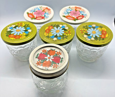 De colección Bola Acolchada Cristal Vidrio Jalea Tarros Metal Años 70 Groovy Flor Fruta Tapa 6oz