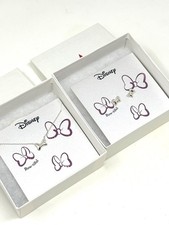 Disney Minnie Mouse Bow Tie Necklace Earrings Set In Sterling Silver New In Box