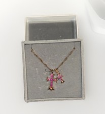 Gold-Tone Pink Crystal Cross Pendant Necklace Set   Mother  Child Double Charm