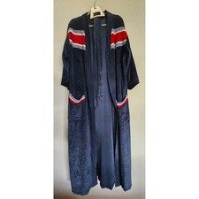 Vintage Sears The Mens Store Navy Blue Velour Robe Red Racing Stripe One Size
