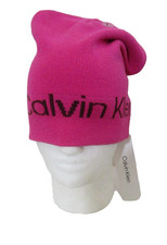 NWT Calvin Klein Womens Slouchy Logo Jacquard Beanie One Size Cerise Pink 48