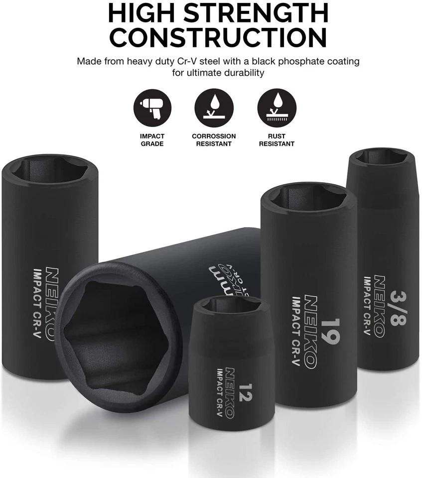 Neiko 02440A 3/8 Inch Drive Impact Socket Set, CR-V Steel, SAE & Metric | - Image 2 of 4