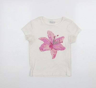Stradivarius Damen Elfenbein Blumenmuster Baumwolle Kurzarm T-Shirt Größe 8