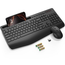 Wireless Keyboard and Mouse Combo - Full Size Ergonomic Wrist Rest, Silent Ty...
