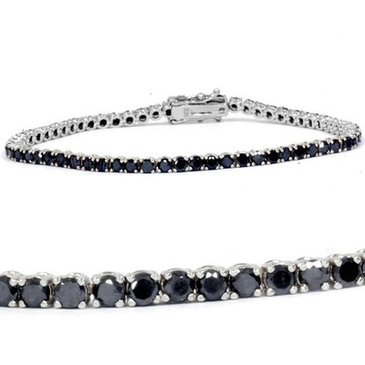 Tennisarmband 4 kt schwarzer Diamant 14 kt Weißgold 7 Zoll
