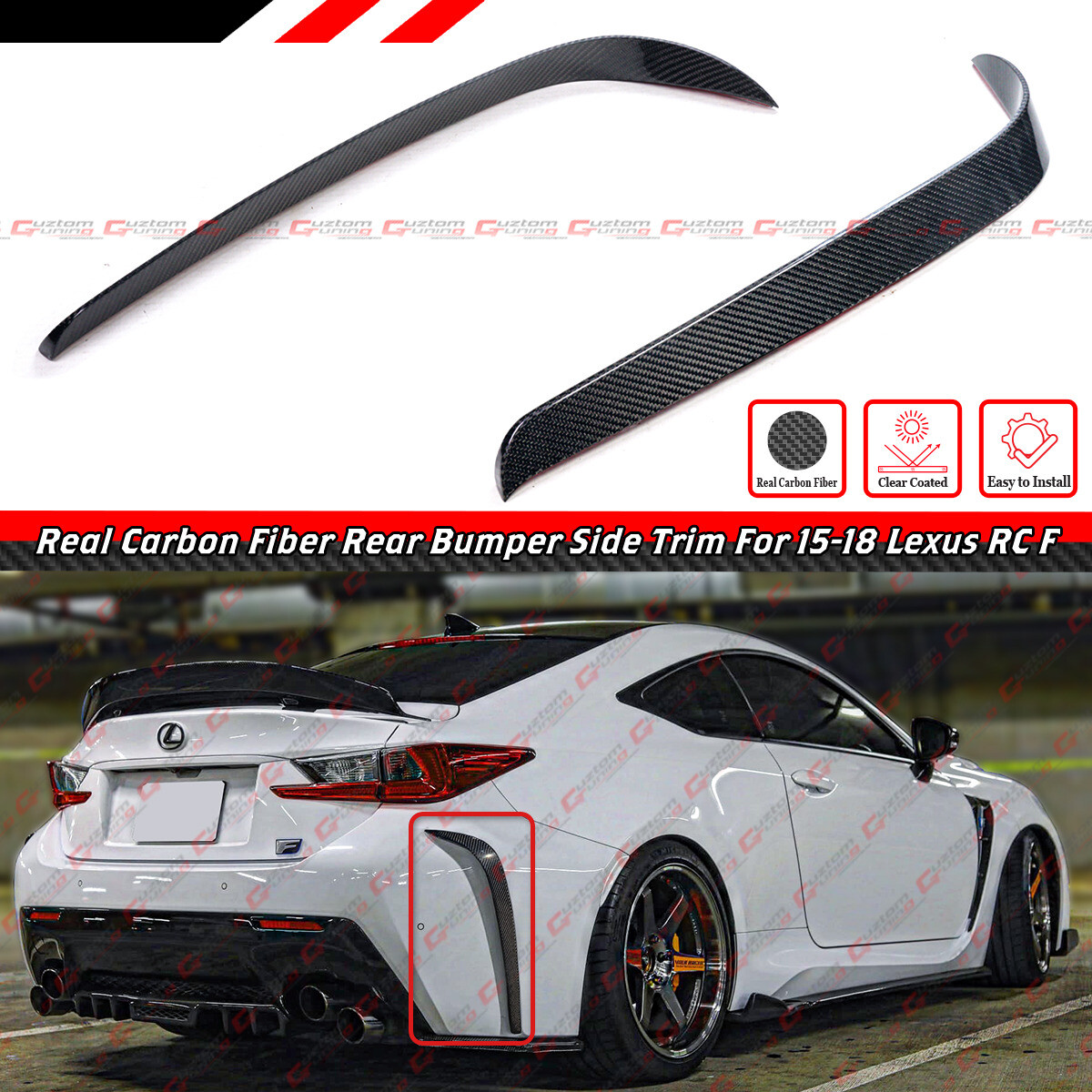 FOR 15-18 LEXUS RC F RCF REAL CARBON FIBER REAR BUMPER SIDE TRIM