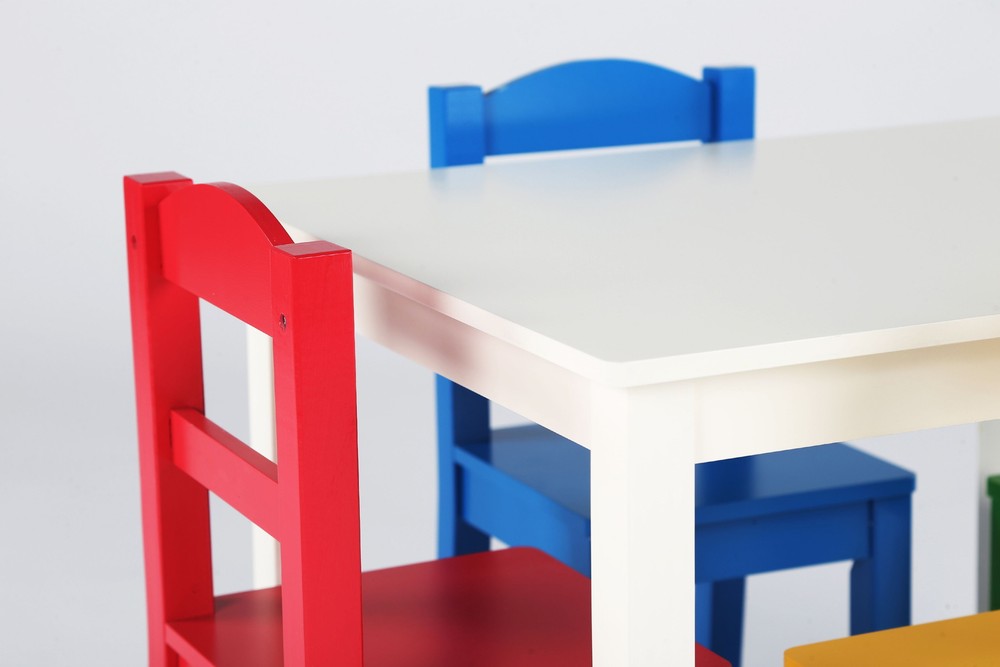 Humble Crew Summit Collection Kids Wood Table and 4 Chairs Set, White & Prim