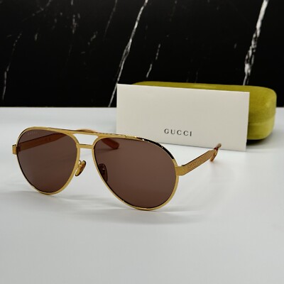 NEW GG1531S 002 GUCCI GOLD BROWN AVIATOR UNISEX GUCCI SUNGLASSES
