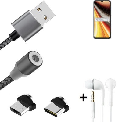 Daten-Lade-Kabel + Kopfhörer für UMIDIGI Power 7 Max mit USB-Typ C u. Micro-US