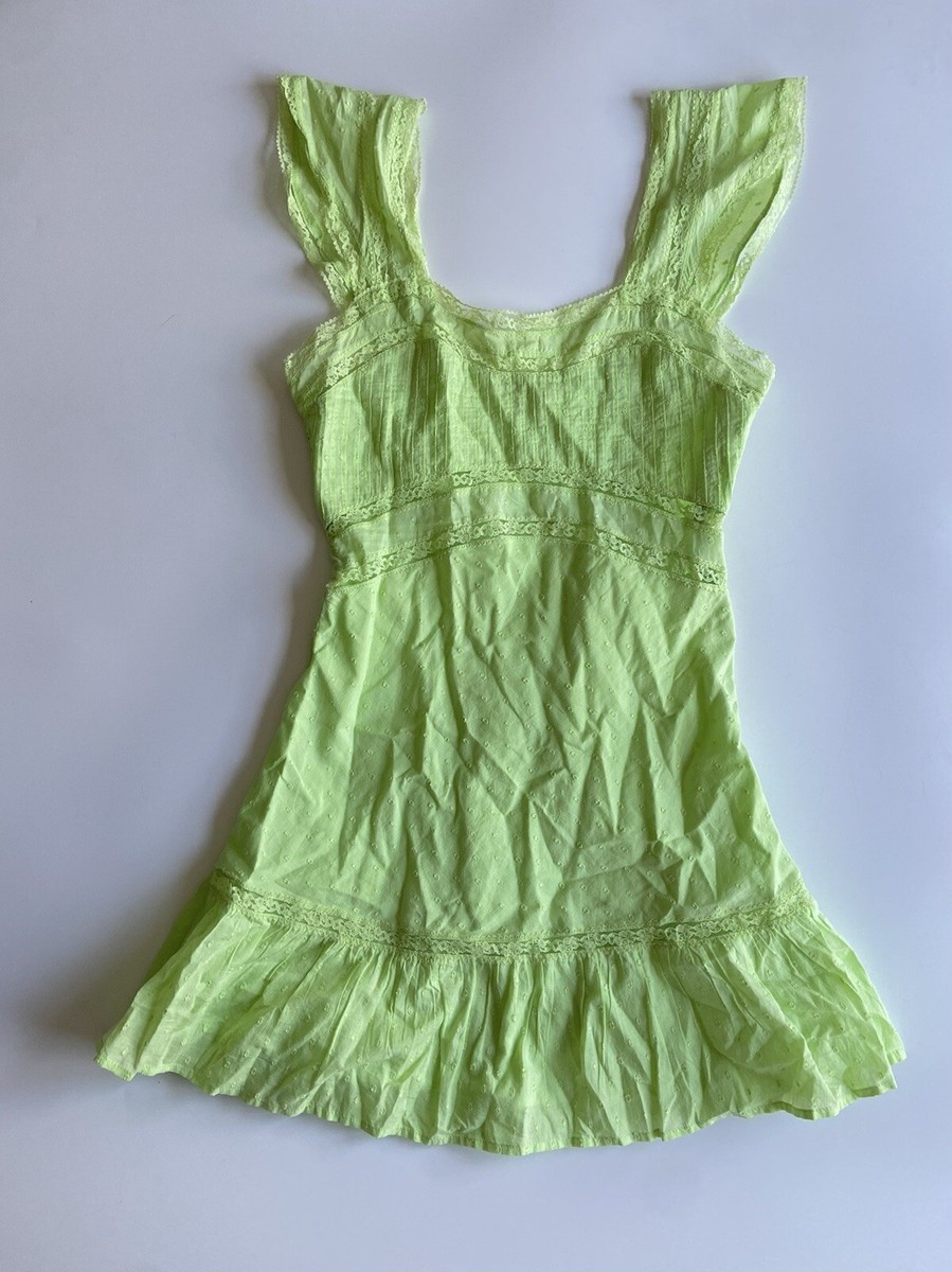 Y2K Miss Selfridge Green Mini Dress Sundress Fairy Cottagecore Milkmaid Sz 4