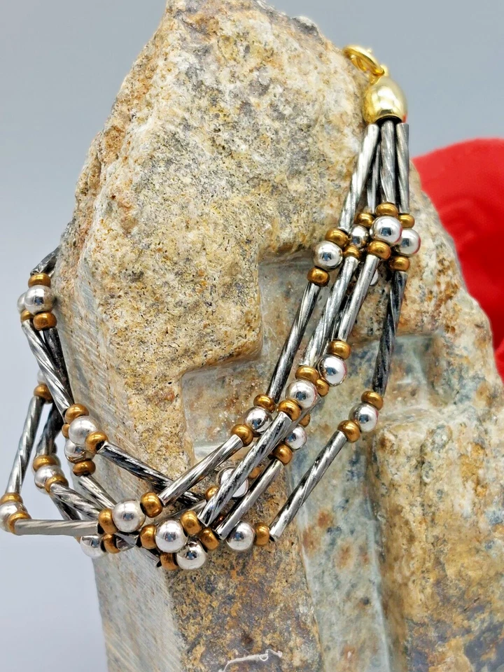 Brazalete Napier 5 Hilos Firmado Tonos Plata y Oro Barras y Espaciadores de Bolas 7" Foto 2 de 4