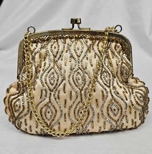 Vtg Walborg Gold Sequin Bead Evening Bag Handmade Cocktail Chain Purse Hong Kong