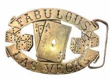 Vintage Fabulous Las Vegas Made In Taiwan Solid Brass Belt Buckle 2-1/2  x3-1/2  
