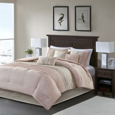 NEW  MODERN CHIC PINK BEIGE IVORY TAUPE RUFFLE PIN-TUCK SOFT COMFORTER SET