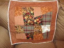 Hand Quilted square 22x23 table topper with fall fabrics autum colors two sided