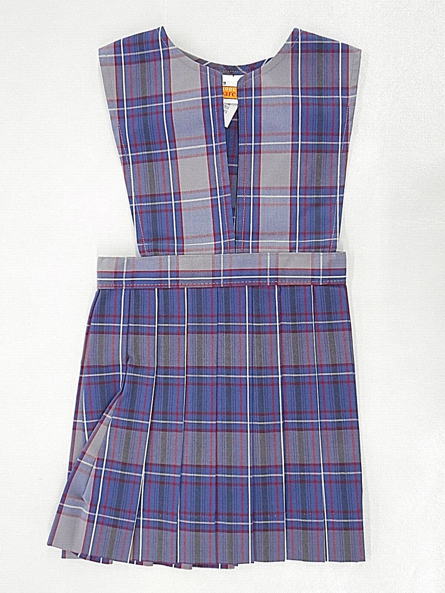 Girls A+ Blue & Gray Plaid V-Slit Knife Pleat Uniform Dress Sizes 3 - 16