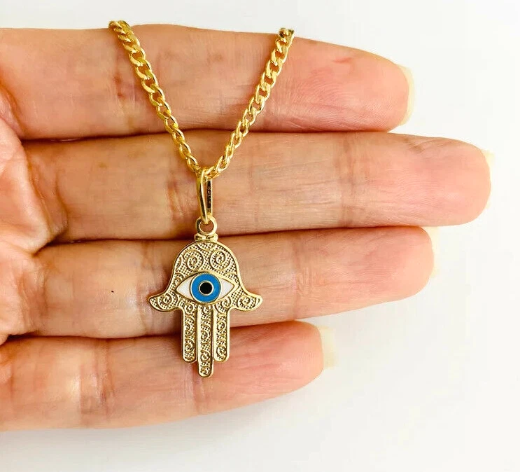 Hamsa evil eye shop necklace gold