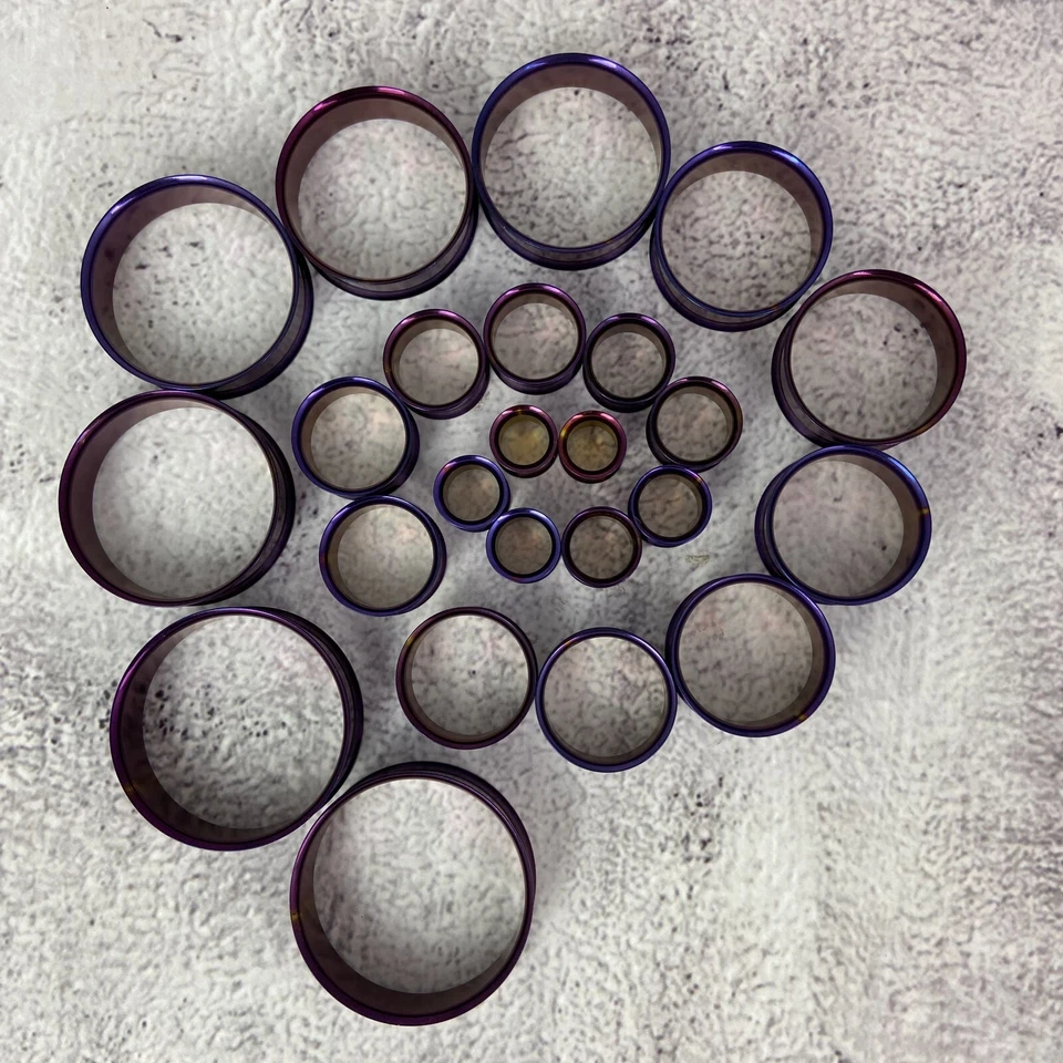 Par de Túneles Doble Acampanada Acero PÚRPURA Juego Medidores Tapones ELIGE EL TAMAÑO Foto 3 de 4