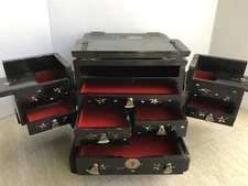 Antique Jewelry Chest Japanese Black Lacquer Box Wood 100+ years old Handmade