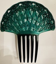 Vtg Antique Art Deco Nouveau LARGE Celluloid Green Rhinestone Sparkler Hair Comb