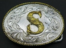 S Initial Letter Western Ornate Scroll Cowboy Cowgirl Small Belt Buckle
