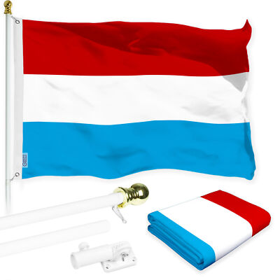 Combo 6 Ft White Flagpole Luxembourg Flag 3x5Ft LiteWeave Pro Printed 150D Poly