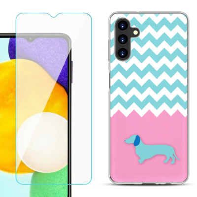 Case for Samsung Galaxy A13 5G, w/ Tempered Glass - Chevron/Dachshund