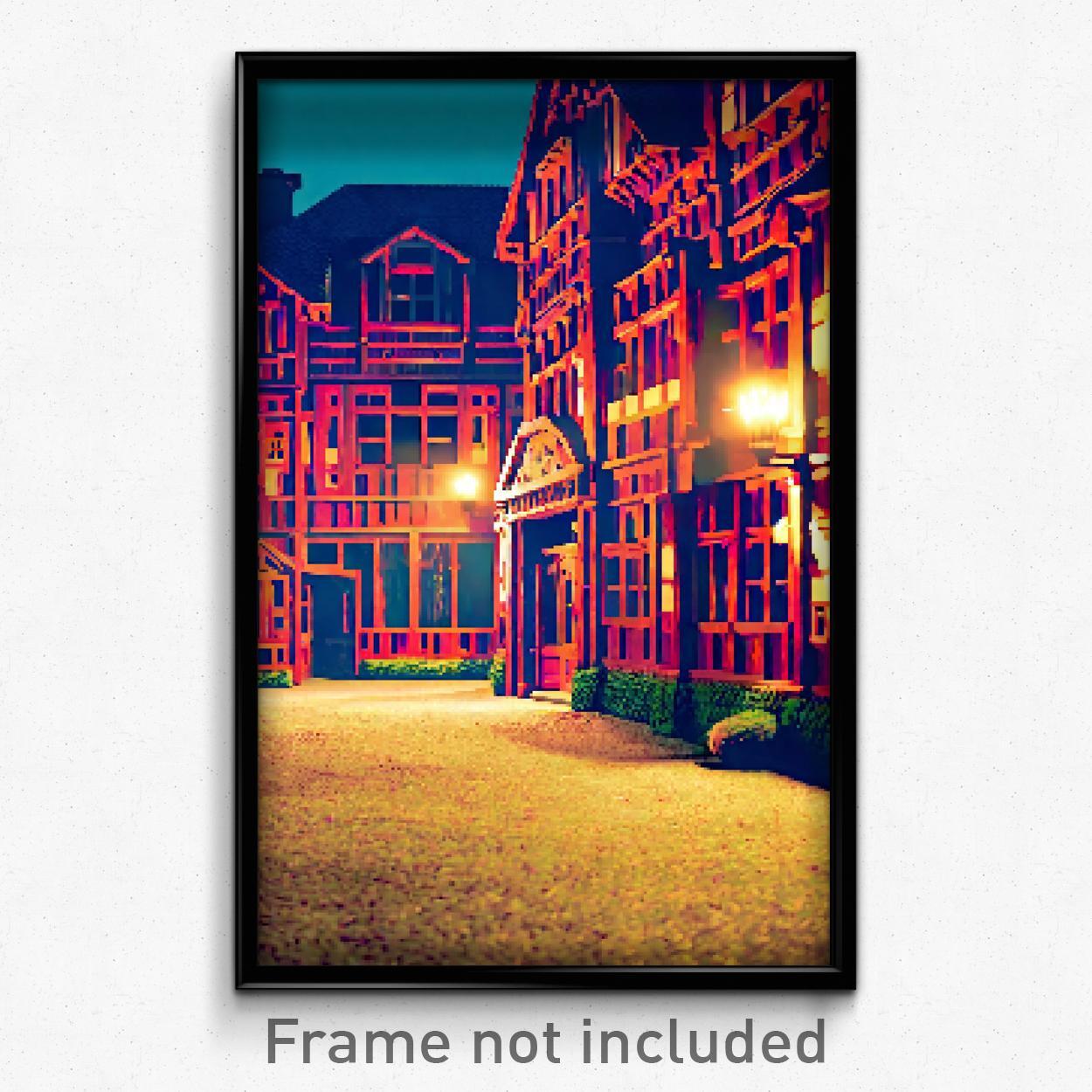 8 Bit Pixel Art Poster of Rubbery Manor Psychedelic Trippy Video Game Print