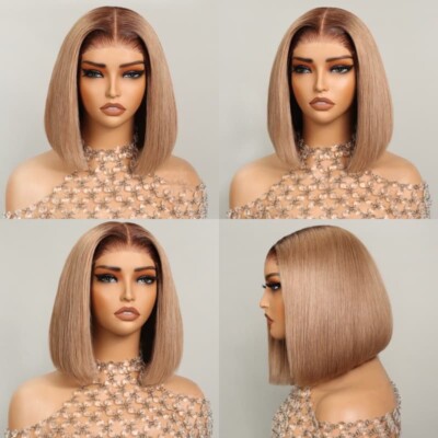 Echthaarperücke Perücken Kleberlos Damen Wear & Go Lace Front lang kurz Perücke UK blond