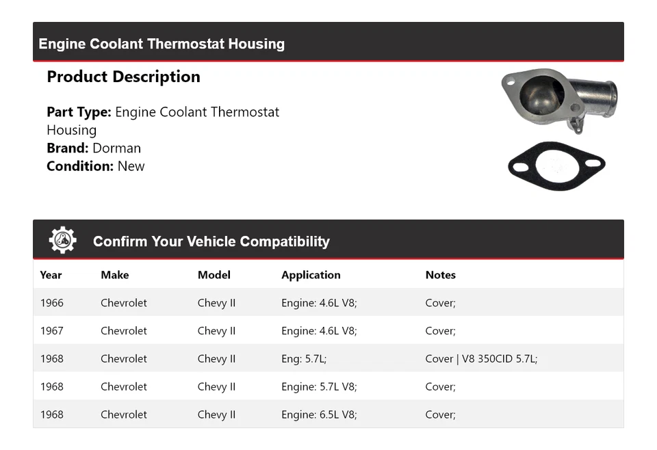 Carcasa termostato refrigerante motor Dorman 1967 Chevrolet Chevy II Dorman 1966-1968 Foto 2 de 4
