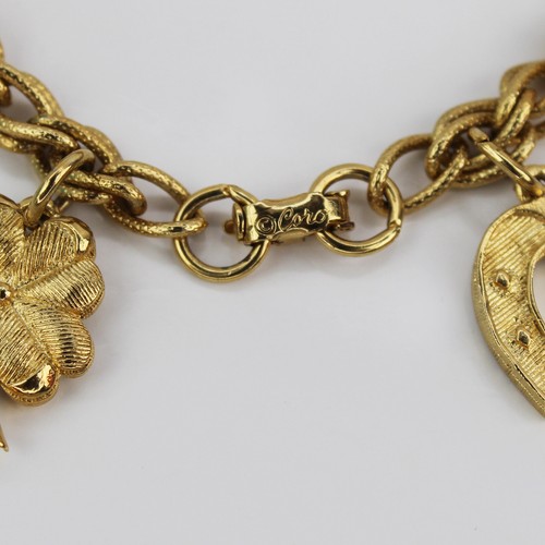 Vtg Coro Good Luck April Birthstone Cherub Horseshoe Tree Clover Charm Bracelet - Picture 4 of 4
