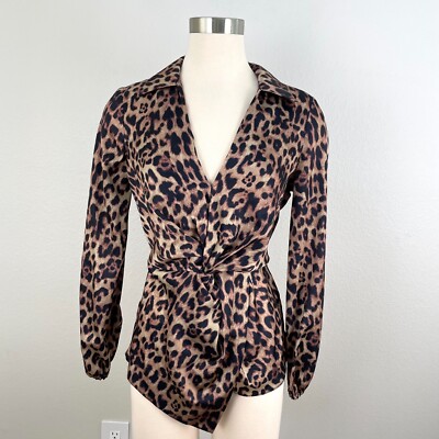 NEW River Island Womens 4 Leopard Animal Print Blouse Long Sleeve Shirt Top