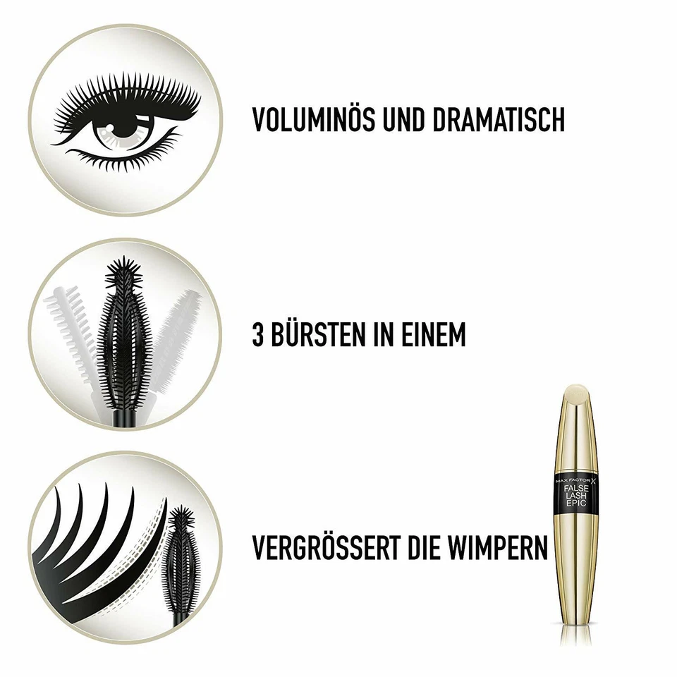 2 x "MAX FACTOR" FALSE LASH EPIC MASCARA / WIMPERNTUSCHE BLACK NEU 2x13,1ml - Bild 4 von 4