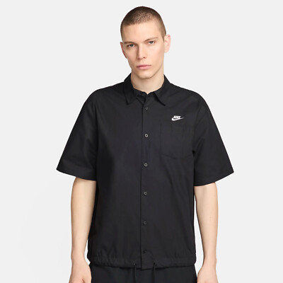 Nike Club Oxford Short-Sleeve Button-Up Shirt Black FN3902-010